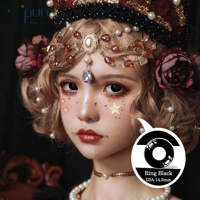 Haipurecon คอนแทคเลนส์คอนแทคเลนส์สีดำ 14.5 มม. 