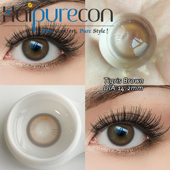 Haipurecon Tigris Brown 14.2mm មាតិកាទឹក 40 ភាគរយ Brown វ៉ែនតា Contact Lenses ប្រចាំថ្ងៃសម្រាប់ភ្នែកស្ងួត