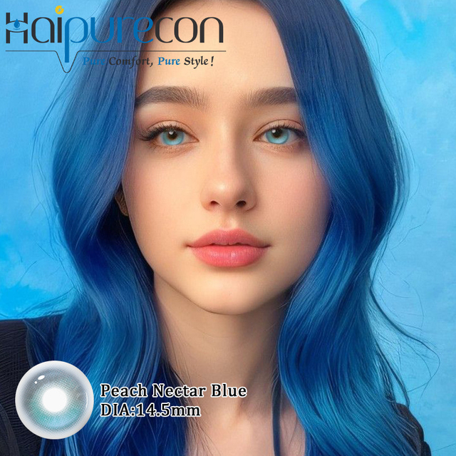 Haipurecon Peach Nectar Blue 14.5mm 40 ភាគរយនៃទឹក 40 ភាគរយ កែវភ្នែកពណ៌ខៀវសម្រាប់ប៍នតង់ដេងជាមួយនឹងការទប់ស្កាត់កាំរស្មីយូវី