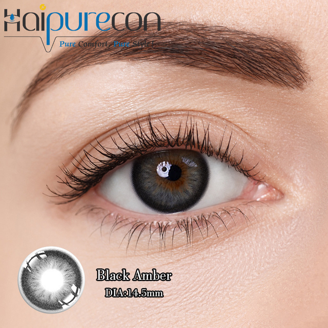 Lenti a contatto usa e getta annuali nere Haipurecon ambrate nere 14,5 mm, contenuto d'acqua al 40%, spessore centrale 0,08 mm.