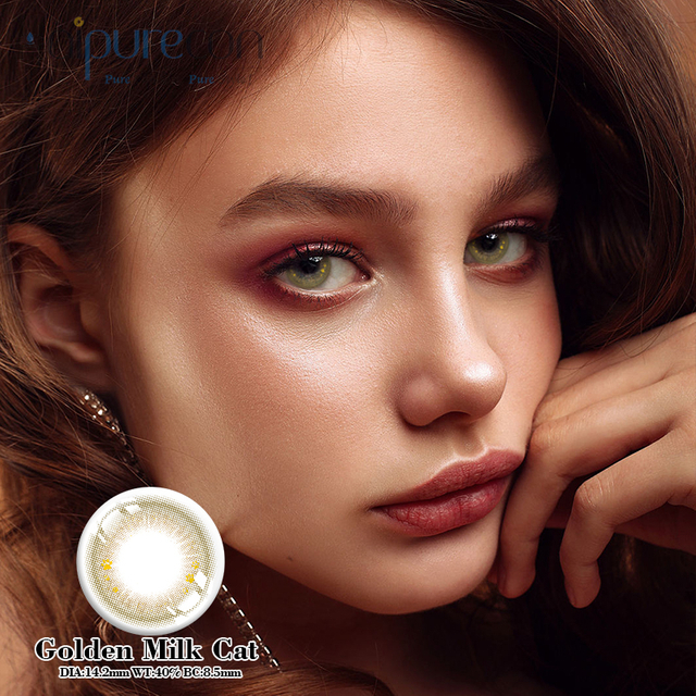 HaipureCon jaarlijkse kleurcontactlenzen gouden melk kat bruin 14,2 mm