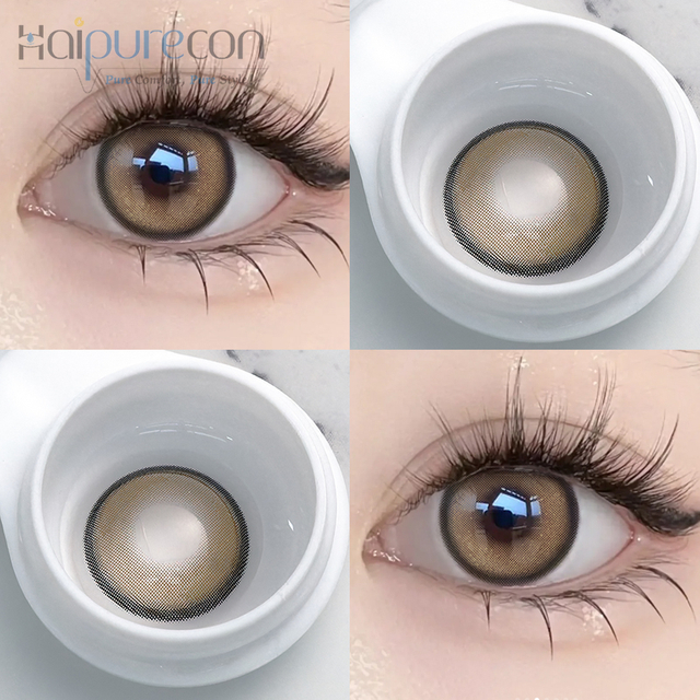 Haipurecon warna lensa kontak anggur 4 nada coklat 14.2mm