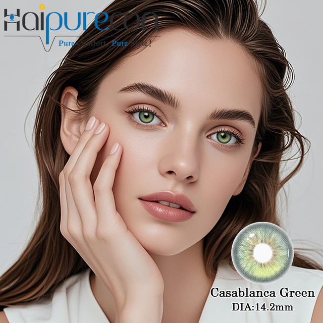 Lentile de contact verde fashion cu diametrul de 14,2 mm pentru ochi alun