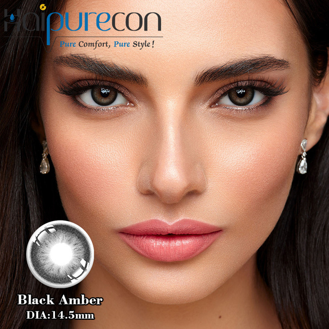 Lenti a contatto usa e getta annuali nere Haipurecon ambrate nere 14,5 mm, contenuto d'acqua al 40%, spessore centrale 0,08 mm.
