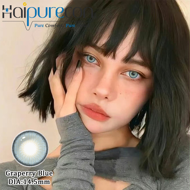 Haipurecon Graperry Blue 14.5mm A&ccedil;ık G&ouml;zler i&ccedil;in Yıllık Tek Kullanımlık Kontakt Lensler Mavi 0.08mm Kalınlık