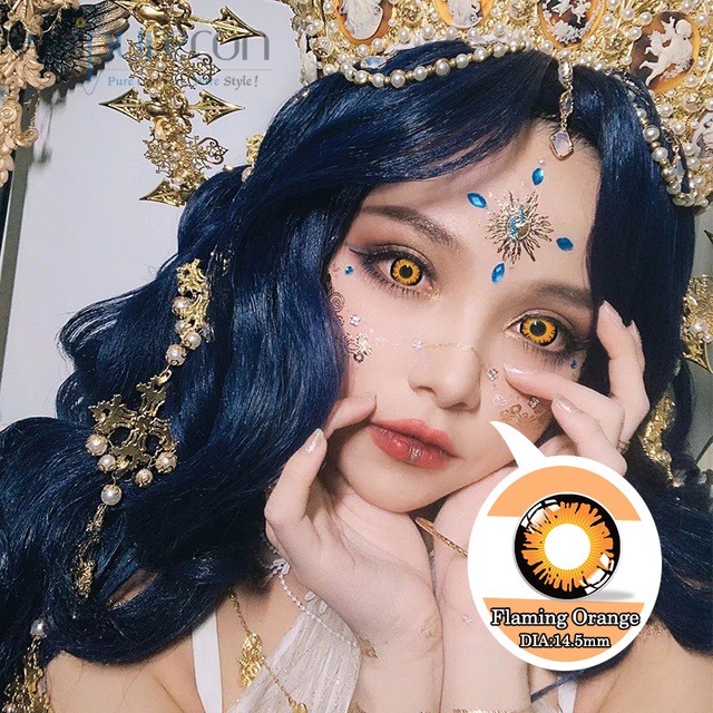 Haipurecon Cosplay Lens Teagmhála Flaming Orange 14.5mm 
