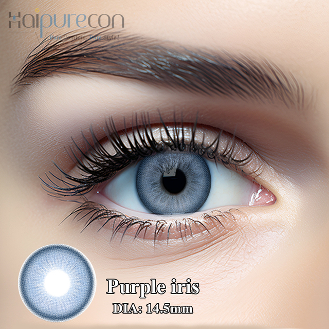 Haipurecon Warna Baharu Ungu Iris 14.5 mm kanta sentuh dengan kuasa 