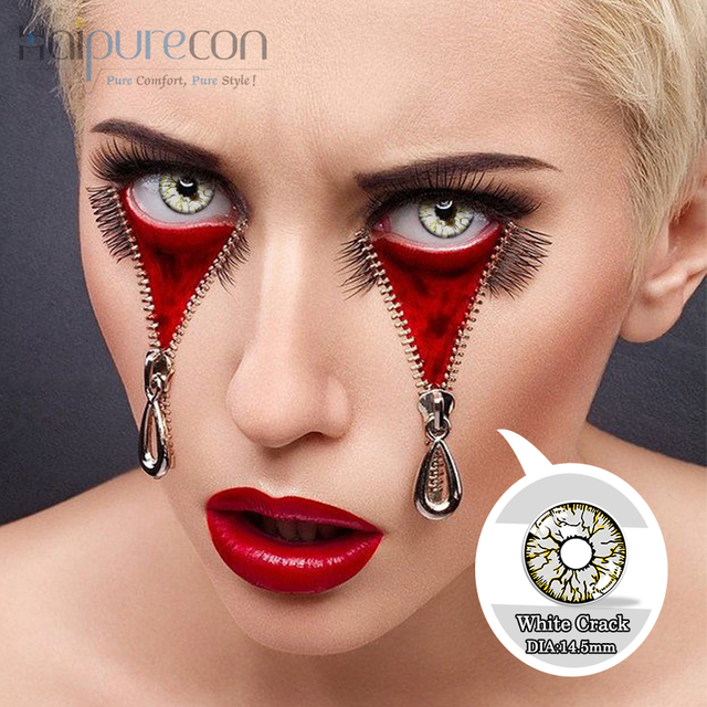 Haipurecon cosplay mawasiliano lensi nyeupe ufa 14.5 mm 