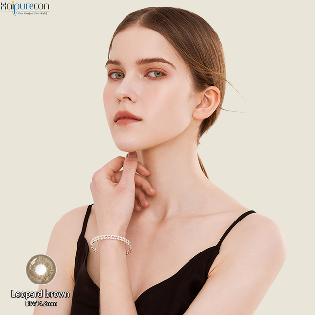 Haipurecon Leopard Brown 14,5 mm K-Beauty daglige engangskontaktlinser 55 procent vandindhold 8,5 basekurve 0,08 mm centertykkelse 10 stk.