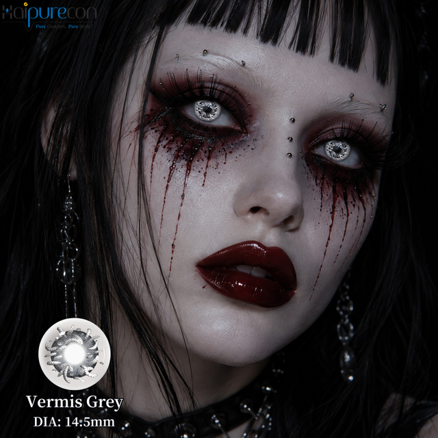 Haipurecon Vermis Grey 14.5mm កែវថត Cosplay Contact Lenses 8.6mm BC ទឹក 40% ប្រចាំឆ្នាំ CE ISO Realistic Parasitic Worm SFX Halloween