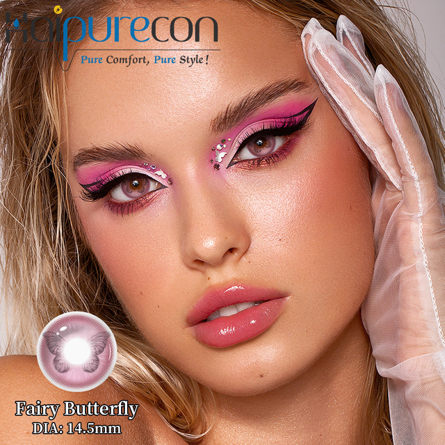 Haipurecon Fairy Butterfly Pink Cosplay கான்டாக்ட் லென்ஸ்கள் 14.5mm வருடாந்தம் செலவழிக்கக்கூடிய CE மற்றும் ISO சான்றளிக்கப்பட்டது