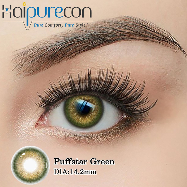Haipurecon Puffstar Green 14.2mm Natural Sparkle Contact Lenses 8.6mm BC ទឹក 40% ប្រចាំឆ្នាំ CE ISO Fresh Eye Beauty Factory