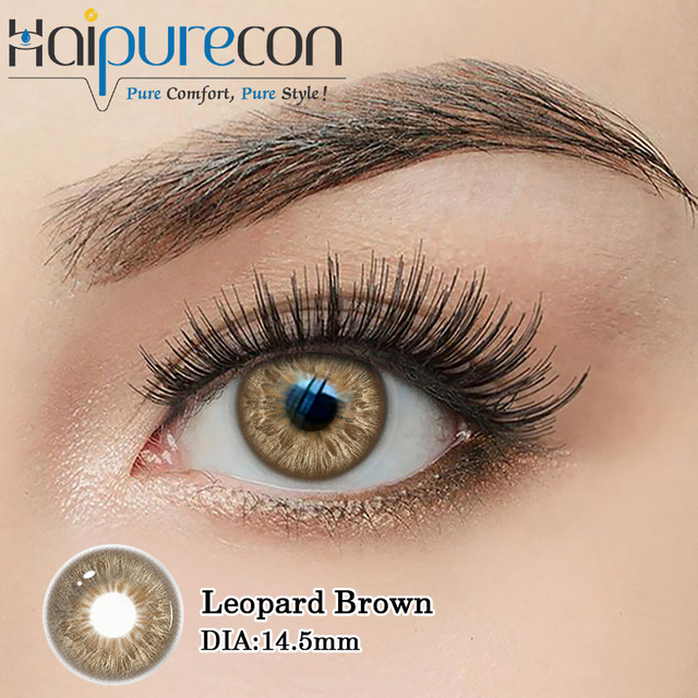 Haipurecon Leopard Brown 14,5 mm K-Beauty daglige engangskontaktlinser 55 procent vandindhold 8,5 basekurve 0,08 mm centertykkelse 10 stk.